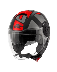 KAPPA 2022/01 KASK KV37 EVO STYLE OTWARTY JET Z BLENDĄ KOLOR CZARNY MAT/SZARY/CZERWONY ROZM. XS/54 ( HOMOLOGACJA ECE 22R06 )