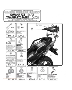 KAPPA STELAŻ KUFRA CENTRALNEGO YAMAHA FZ6 / FZS 600 FAZER (04-06), FZ6 S2 / FZ6 600 FAZER S2 (07-11) ( BEZ PŁYTY ) - PATRZ OPIS DODATKOWY